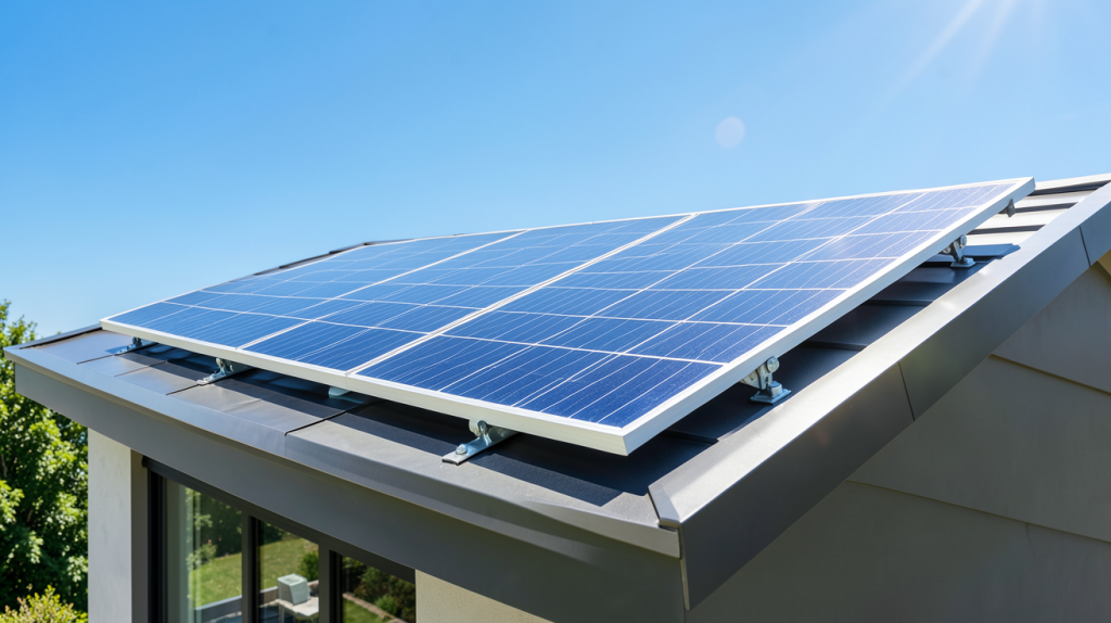 panneau solaire 300w installé sur le toit d'une résidence moderne sous un soleil éclatant