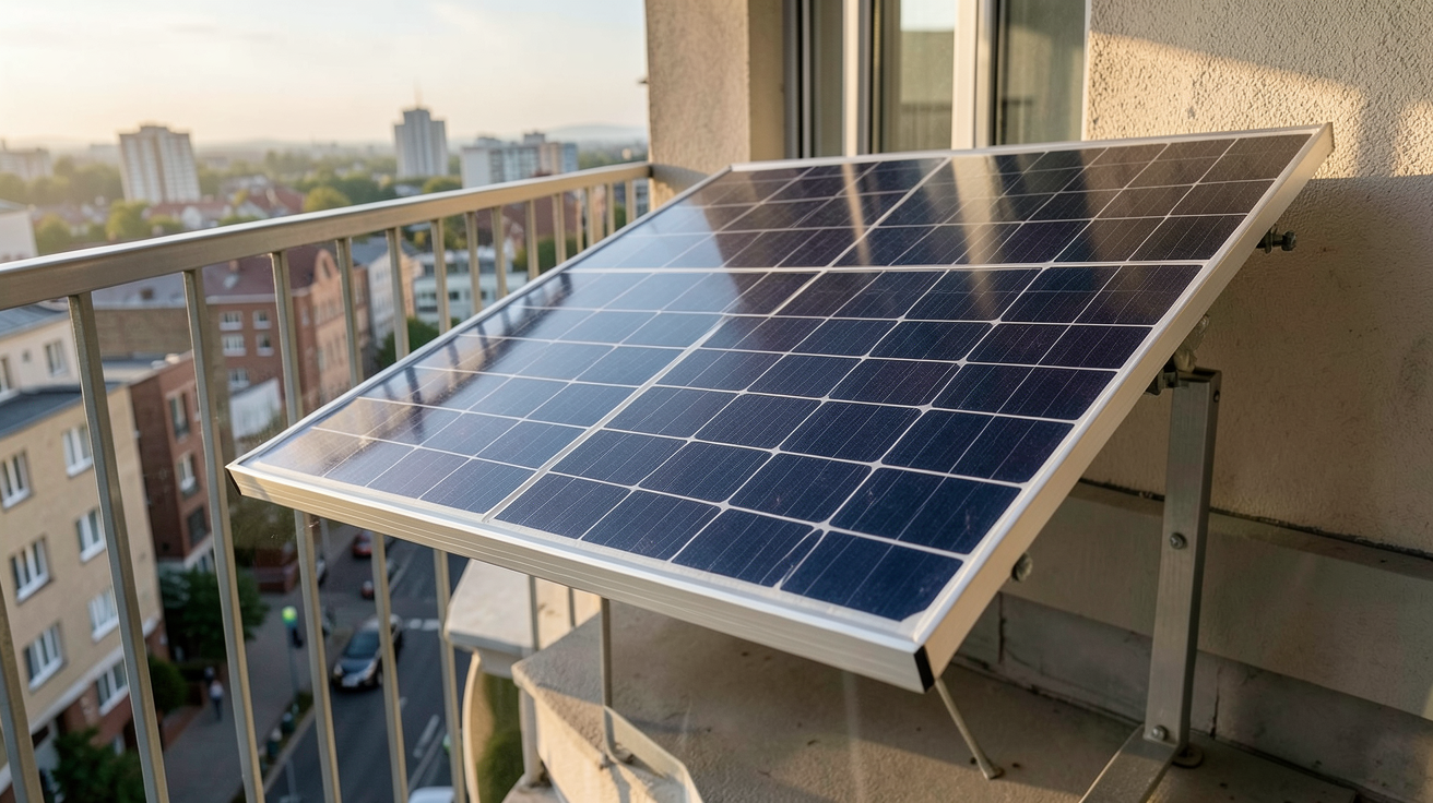 panneau solaire 30W installé sur un balcon en milieu urbain