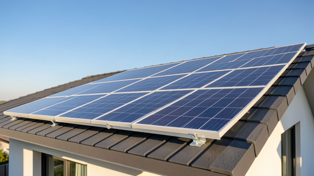 panneau solaire 330w installé sur le toit d'une maison moderne