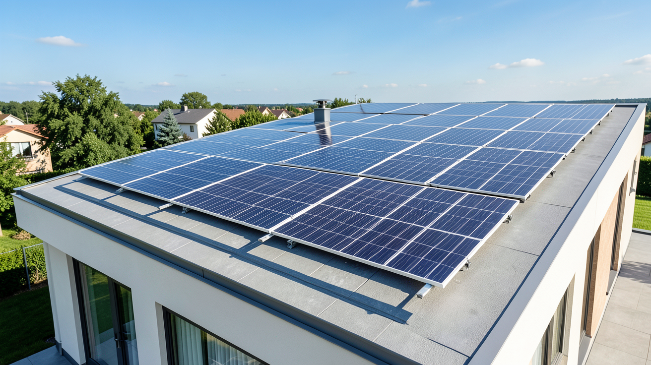panneau solaire 350w installé sur le toit d'une maison moderne