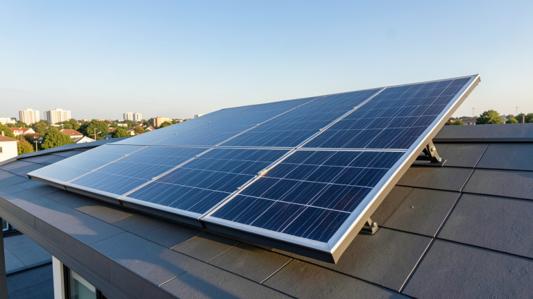panneau solaire 350W installé sur le toit d'une maison moderne
