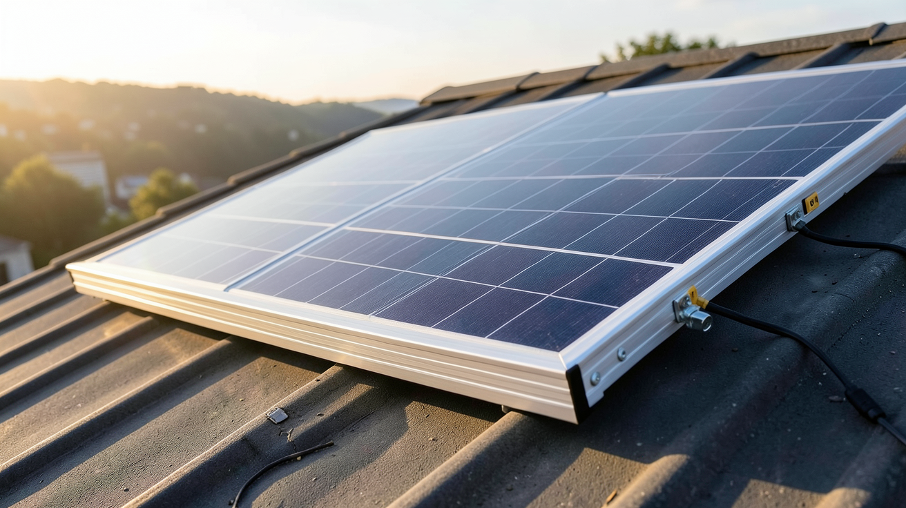 panneau solaire 36V montrant les caractéristiques électriques essentielles sur un toit