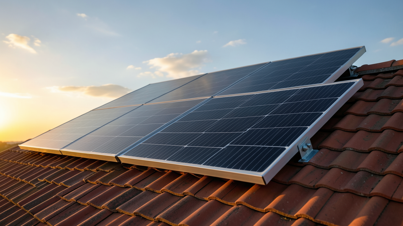 panneau solaire 375W Full Black installé sur un toit en tuiles rouges, esthétique et performance réunies