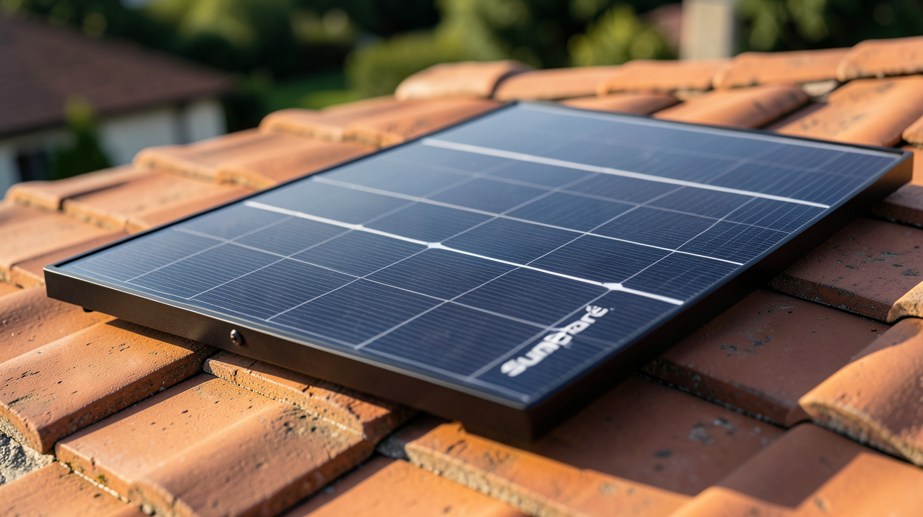 panneau solaire 375w monocristallin full black SunPower posé sur un toit en tuiles rouges