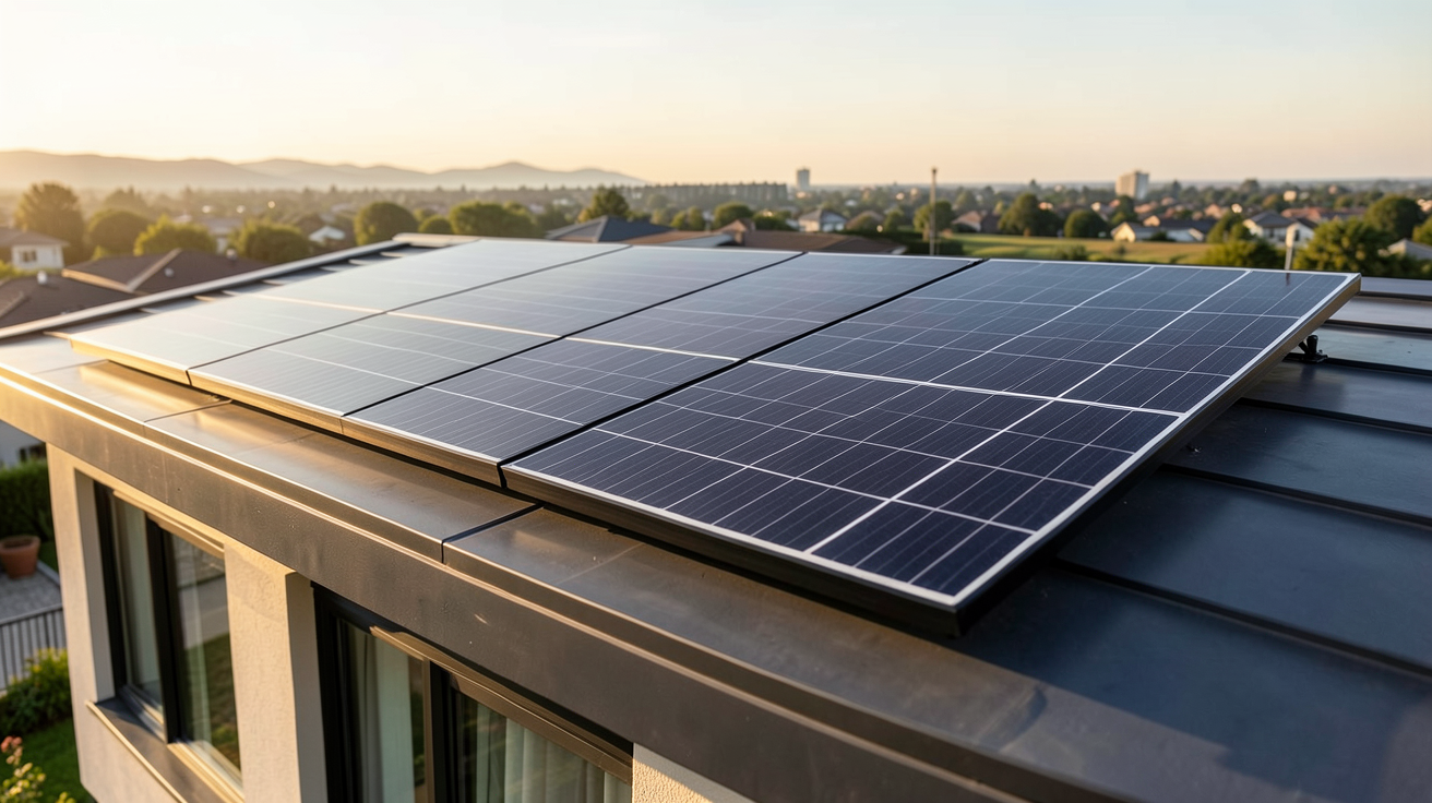 panneau solaire 375W monocristallin Full Black SunPower installé sur le toit d'une maison moderne