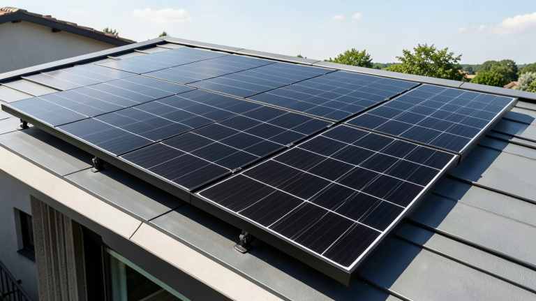 panneau solaire 375w monocristallin full black sunpower installé sur une toiture résidentielle moderne