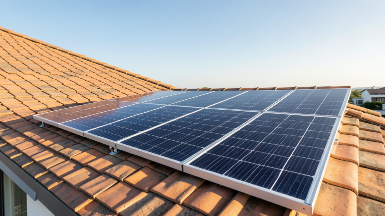 panneau solaire 375w installé sur le toit d'une maison contemporaine