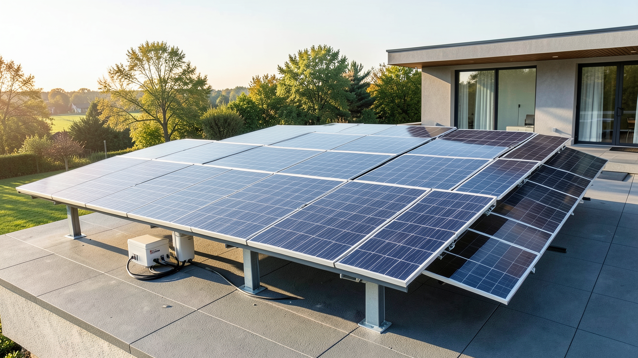 panneau solaire 3kWc avec batterie solaire installée sur le toit d'une maison moderne