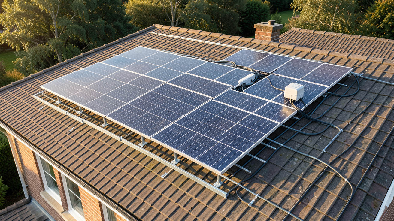 panneau solaire 3kWc installé sur un toit de maison individuelle avec calcul de surface nécessaire