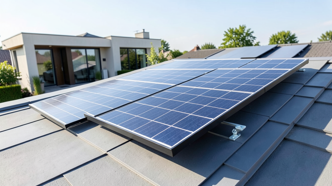 panneau solaire 400 watts installé sur le toit d'une maison contemporaine
