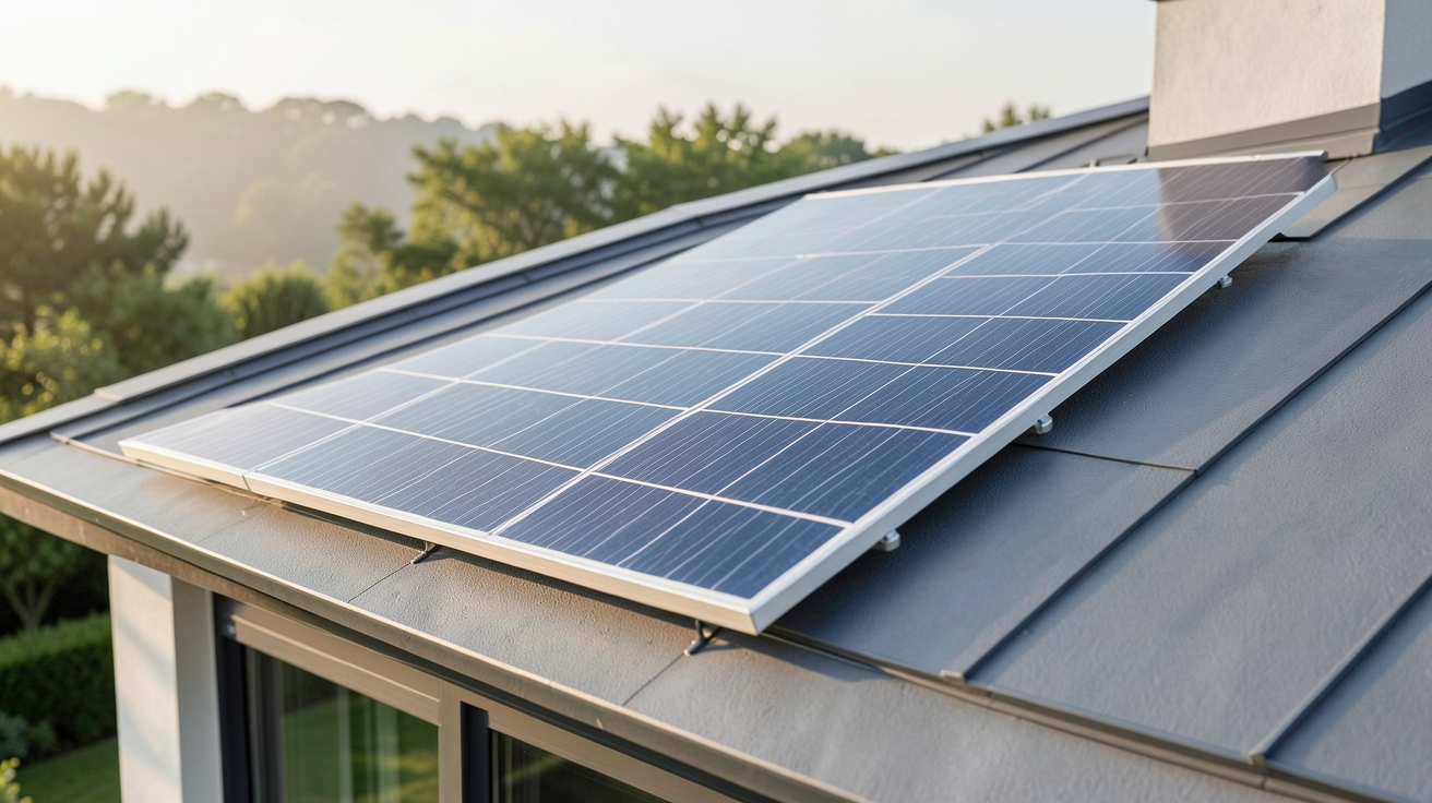 panneau solaire 400 watts installé sur le toit d'une maison sous un ciel clair