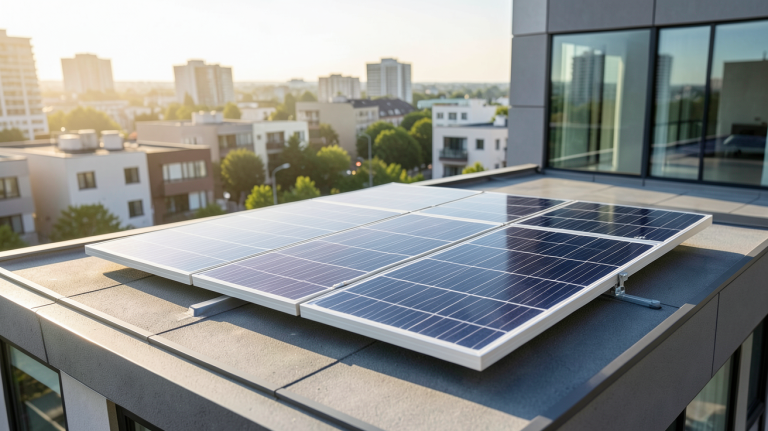 panneau solaire 4000 watts installé sur le toit d'une maison urbaine moderne