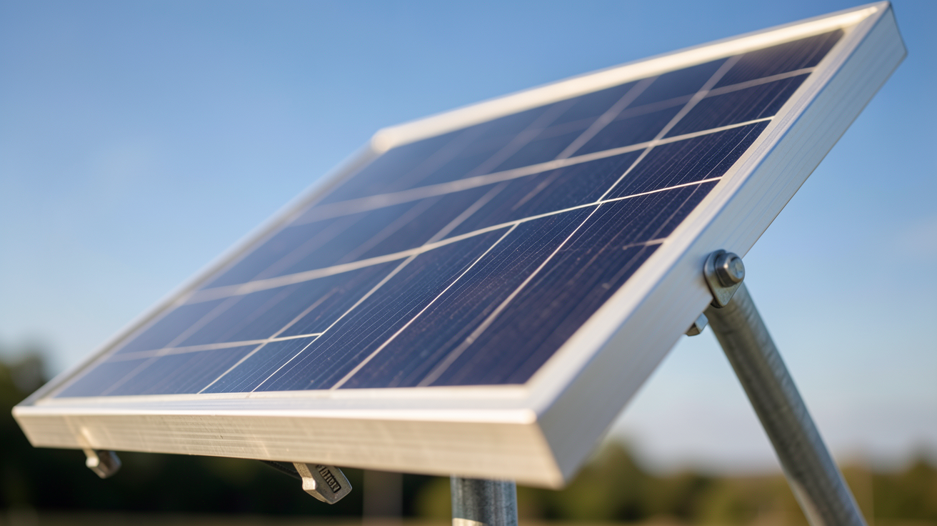 panneau solaire 400W 12V monocristallin sur support métallique avec ciel bleu en arrière-plan