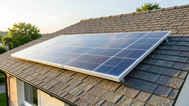 panneau solaire 400w 12v installé sur le toit d'une maison résidentielle