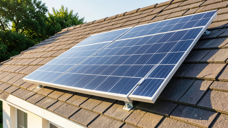 panneau solaire 400w 12v monocristallin installé sur un toit de maison résidentielle