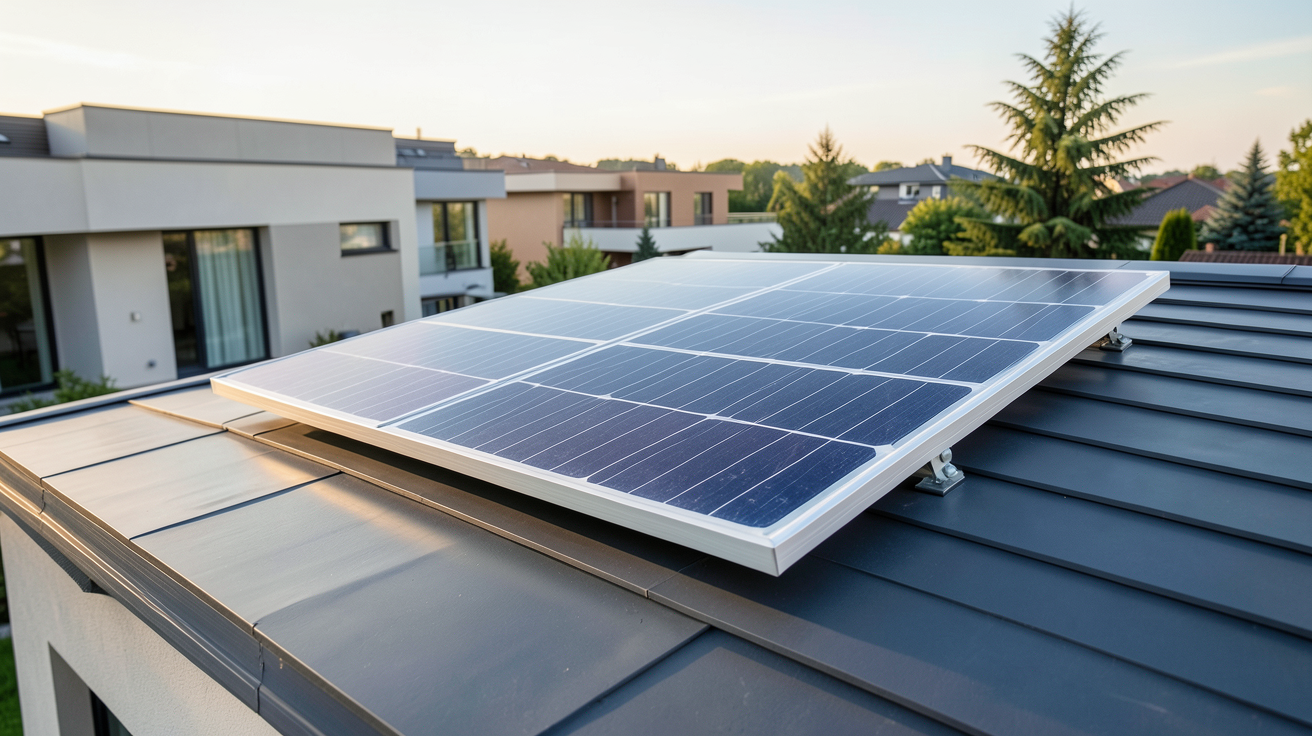 panneau solaire 400W 220V installé sur un toit résidentiel moderne, vue détaillée et réaliste