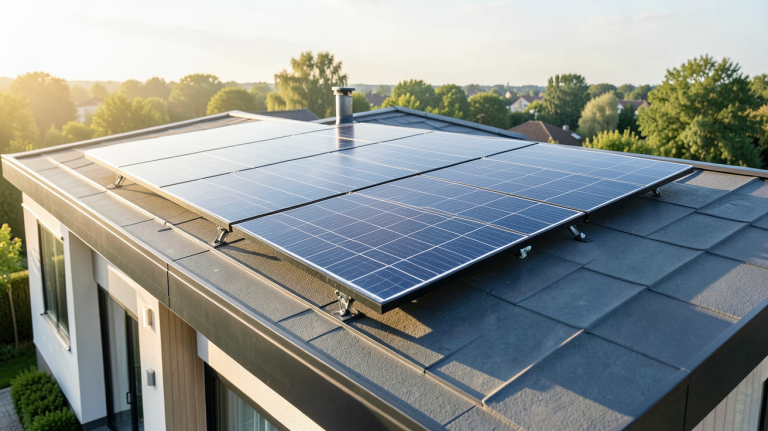 panneau solaire 400w 24v installé sur le toit d'une maison moderne