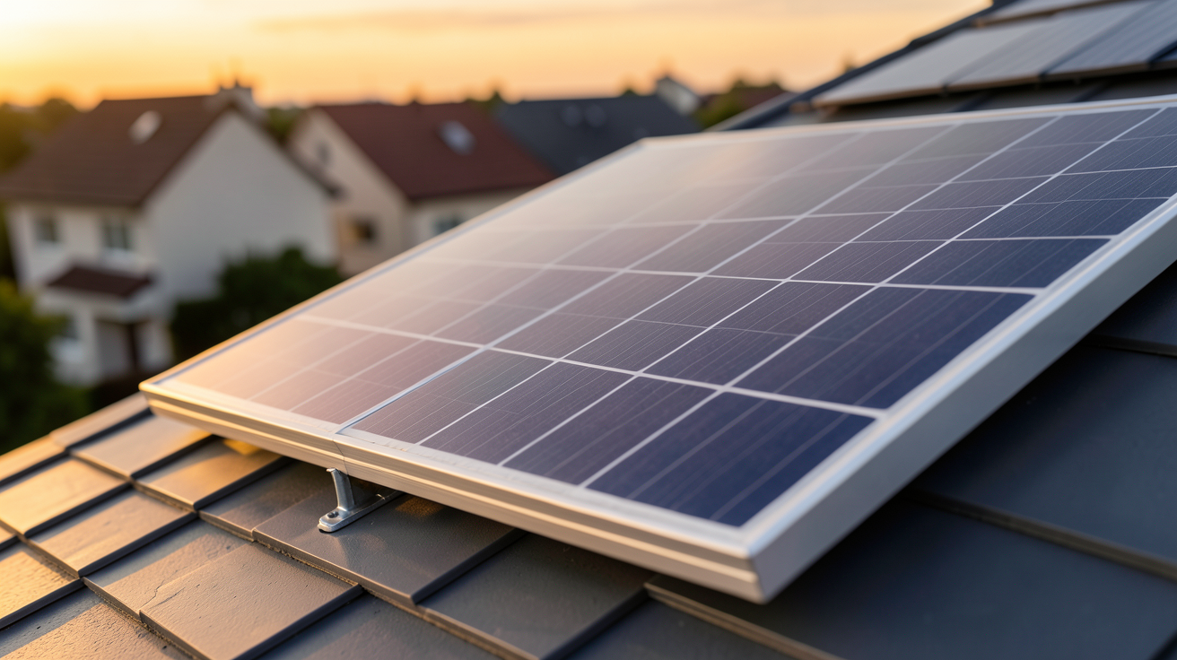 panneau solaire 400w posé sur un toit incliné pour calculer l'installation photovoltaïque