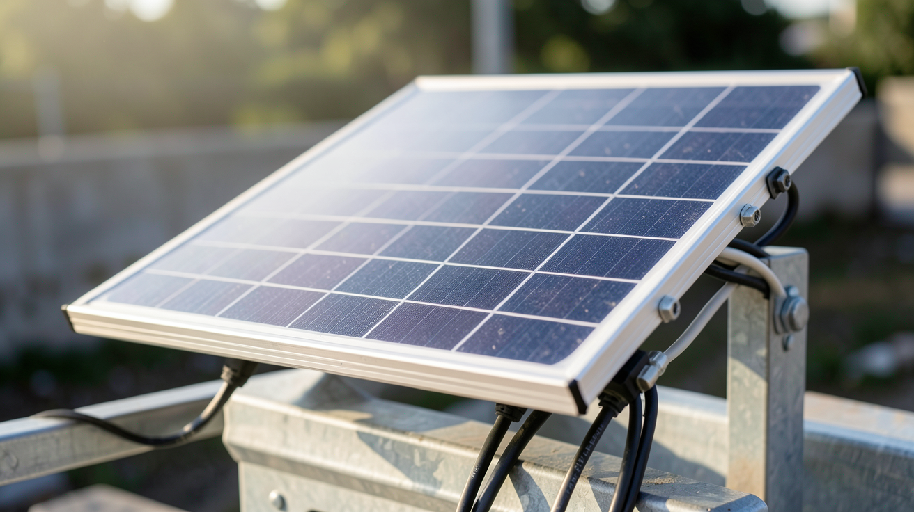 panneau solaire 400W monocristallin avec détails techniques visibles comme les cellules photovoltaïques et le cadre en aluminium anodisé