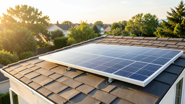 panneau solaire 400W Hyundai installé sur le toit d'une maison résidentielle