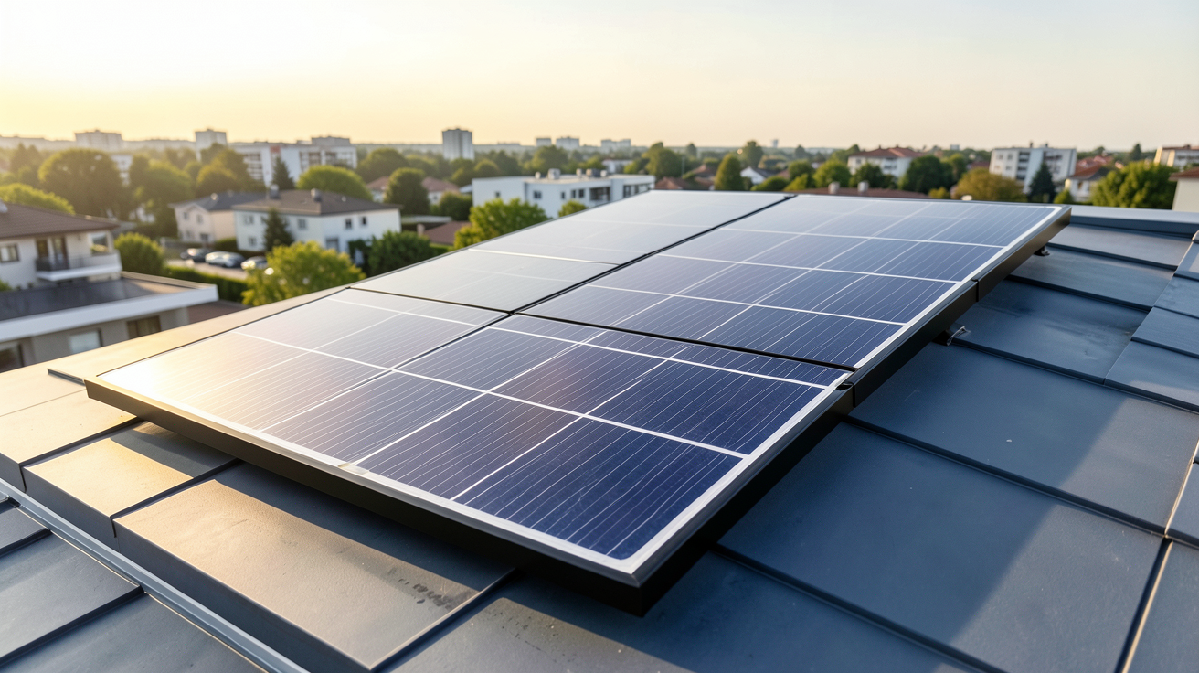 panneau solaire 400W shingled de haute qualité installé sur un toit résidentiel moderne