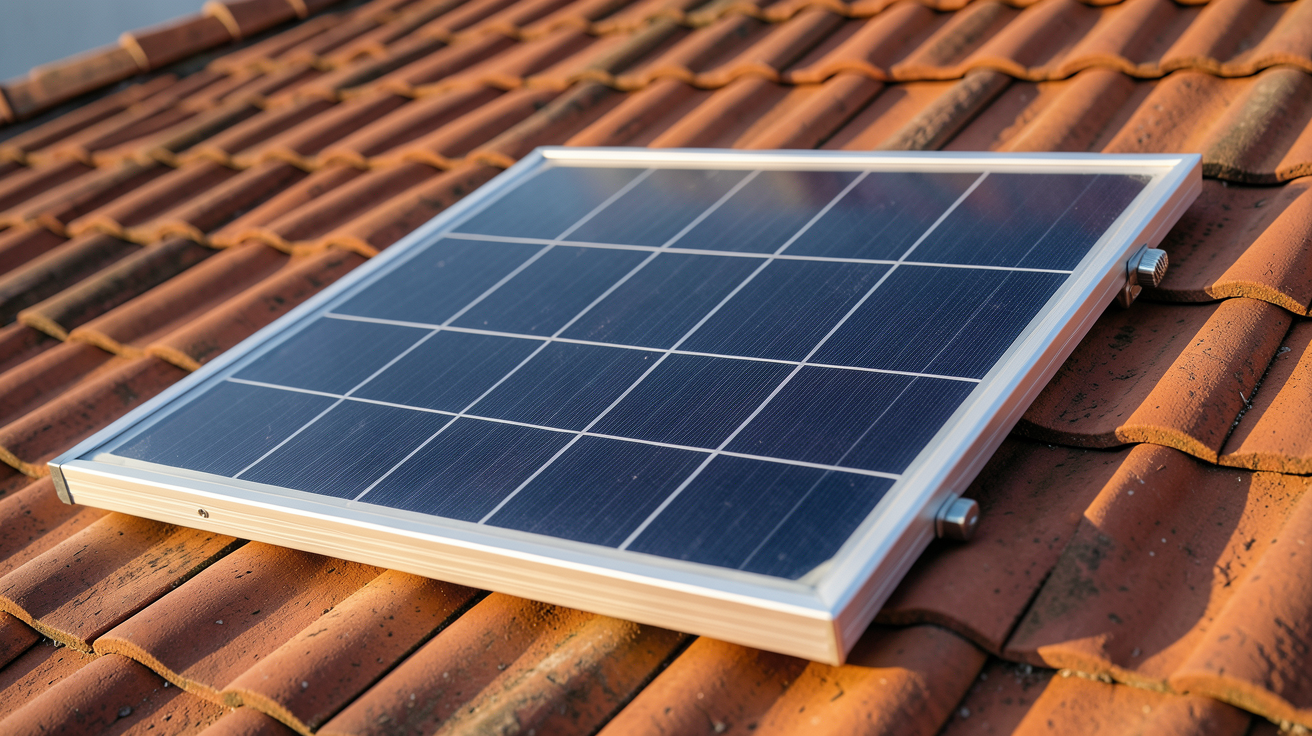panneau solaire 410W de marque Voltero S410 installé sur un toit en tuiles rouges