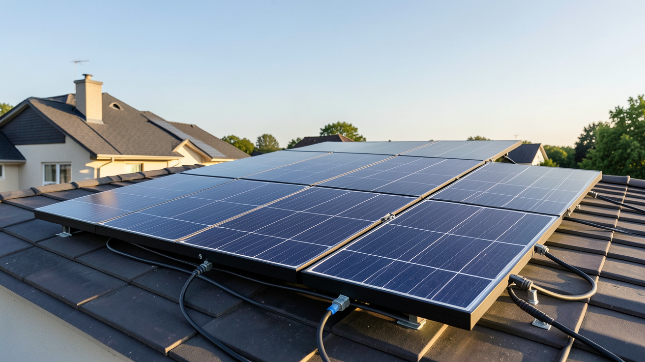 panneau solaire 410W installé sur le toit d'une maison avec des aides financières pour son achat