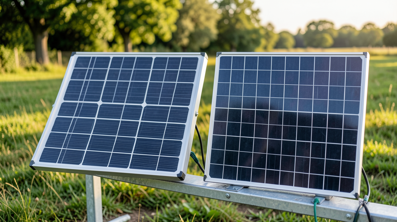 panneau solaire 450w bifacial et monofacial posés côte à côte pour comparaison