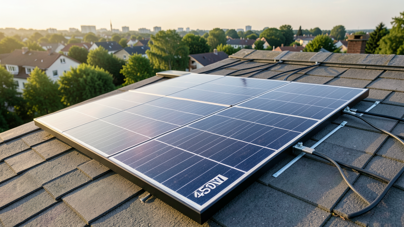 panneau solaire 450W installé sur le toit d'une maison individuelle
