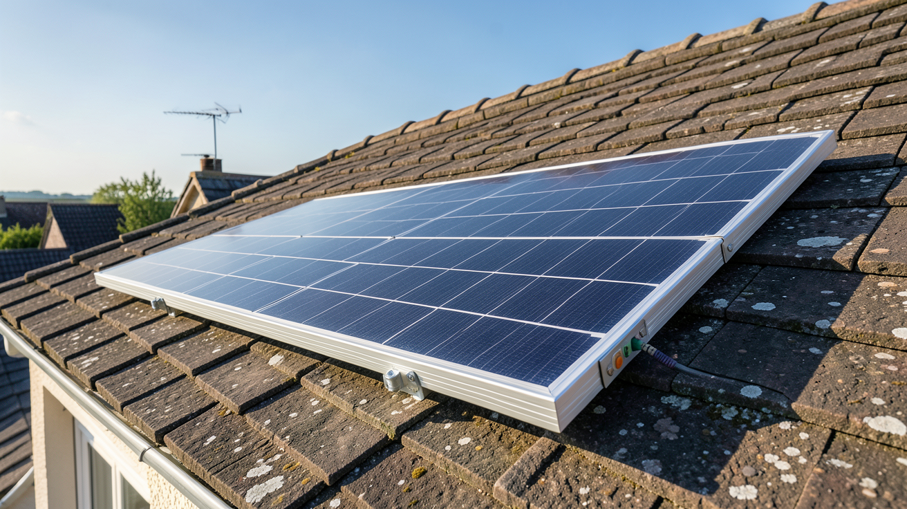 panneau solaire 450W posé sur un toit de maison en France avec vue sur la fourchette de prix 2025
