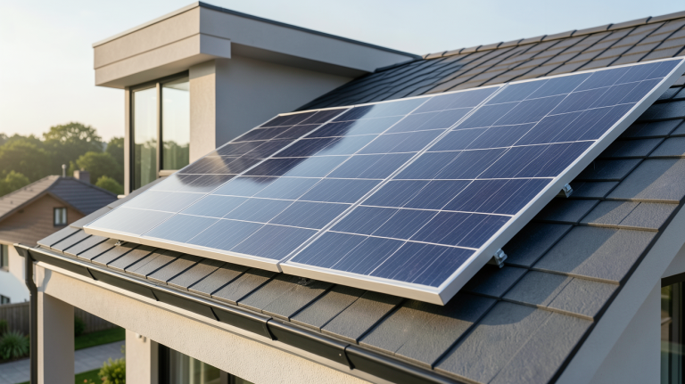 panneau solaire 48V 500W installé sur le toit d'une maison moderne