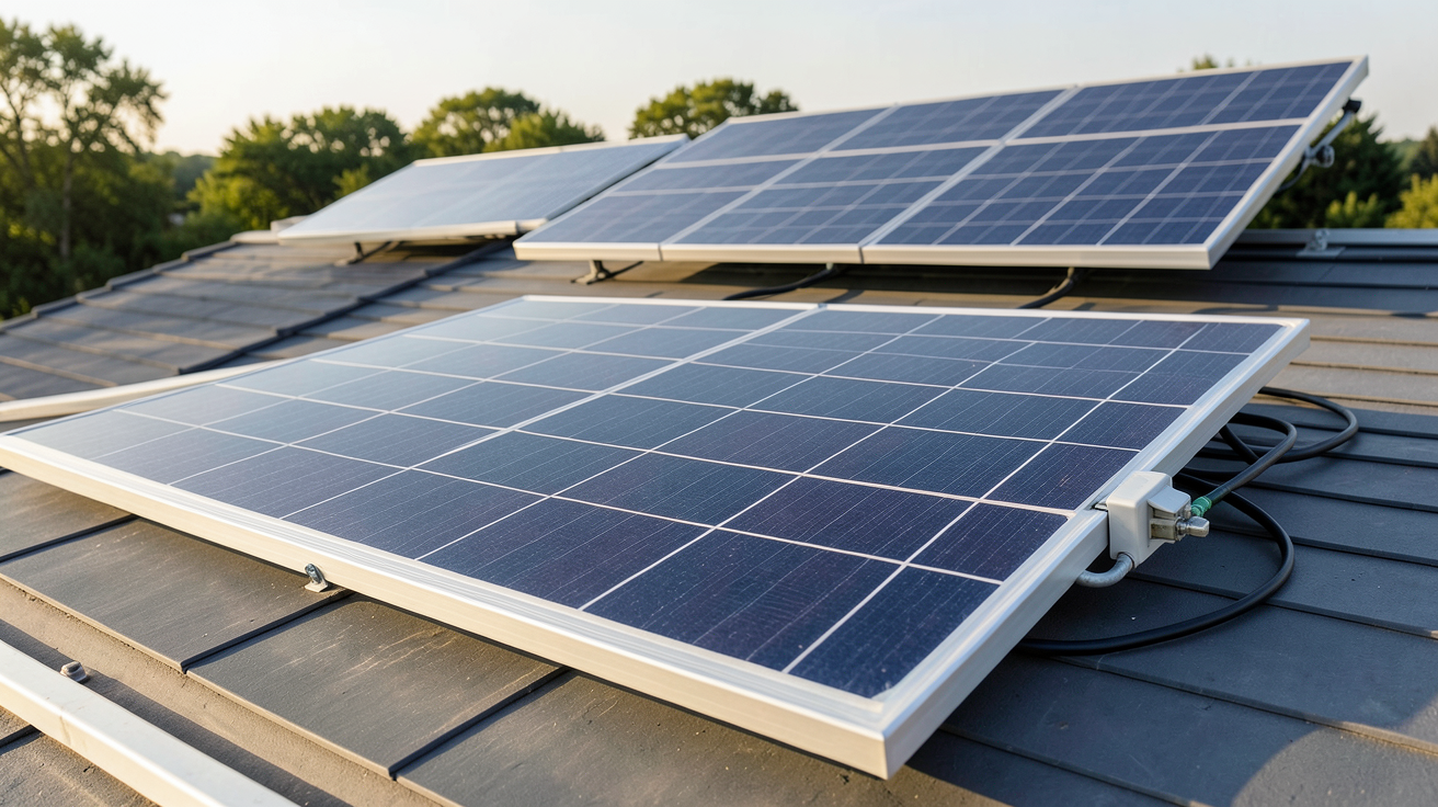 panneau solaire 48V installé sur un toit avec kit solaire complet pour débutants