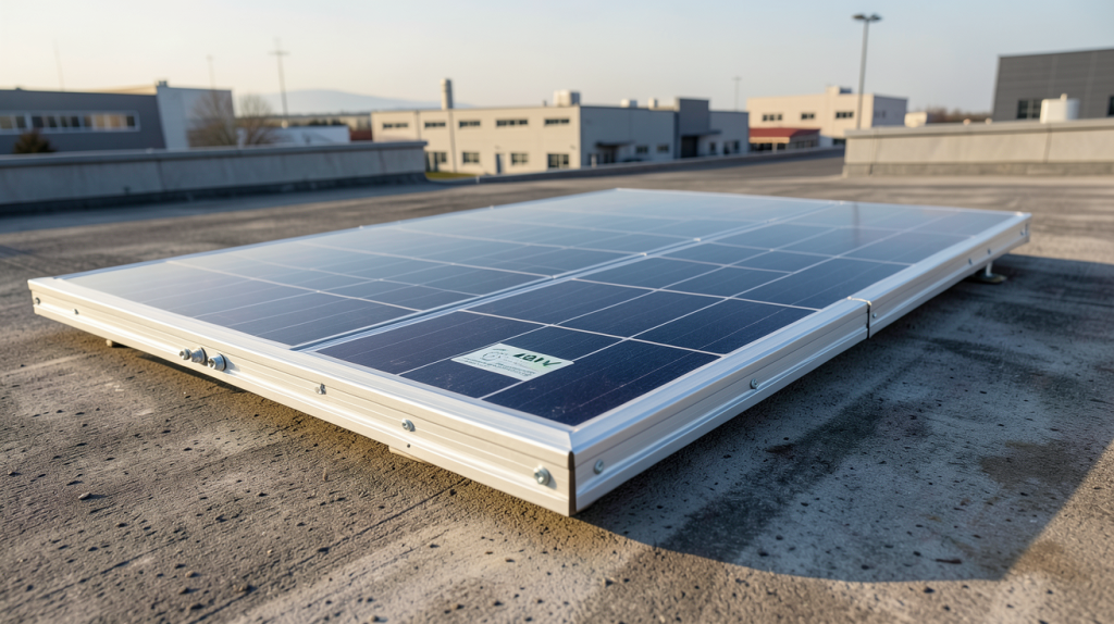 panneau solaire 48V installé sur un toit d'entreprise avec vue sur un ciel dégagé