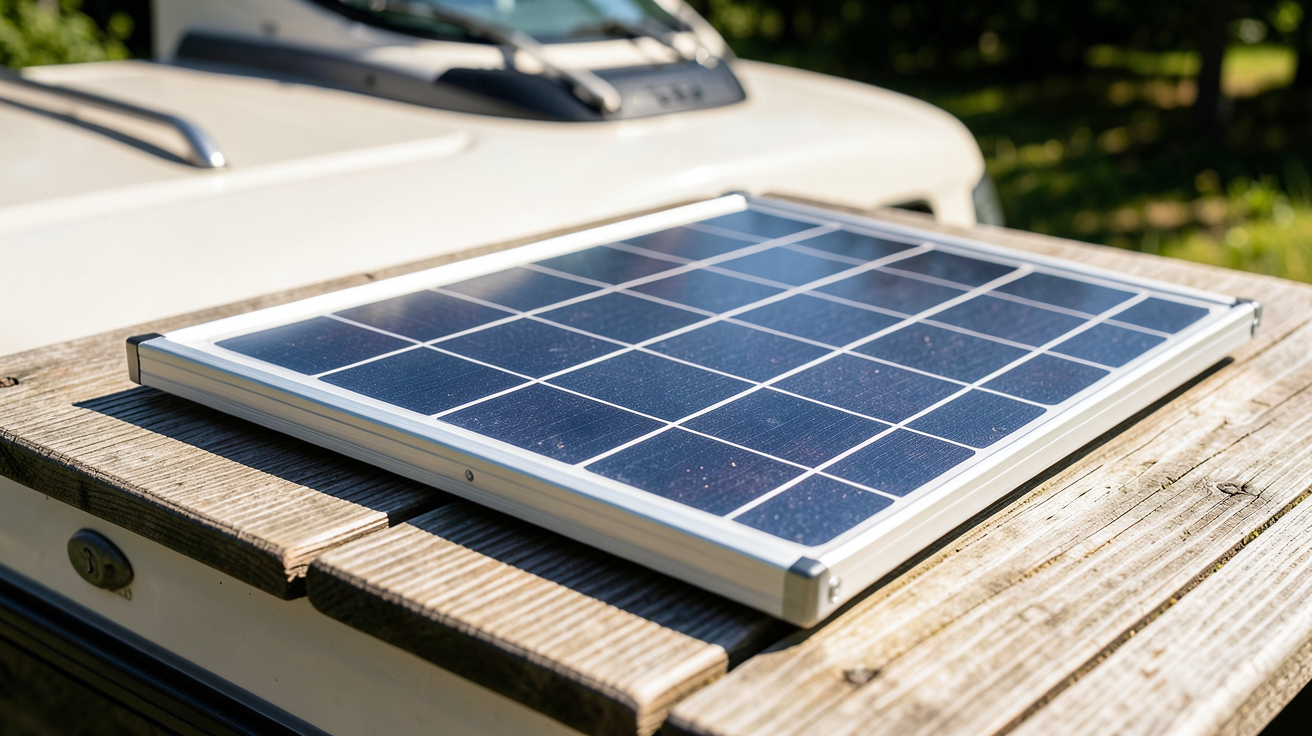 panneau solaire 50 watts installé en extérieur pour une utilisation nomade