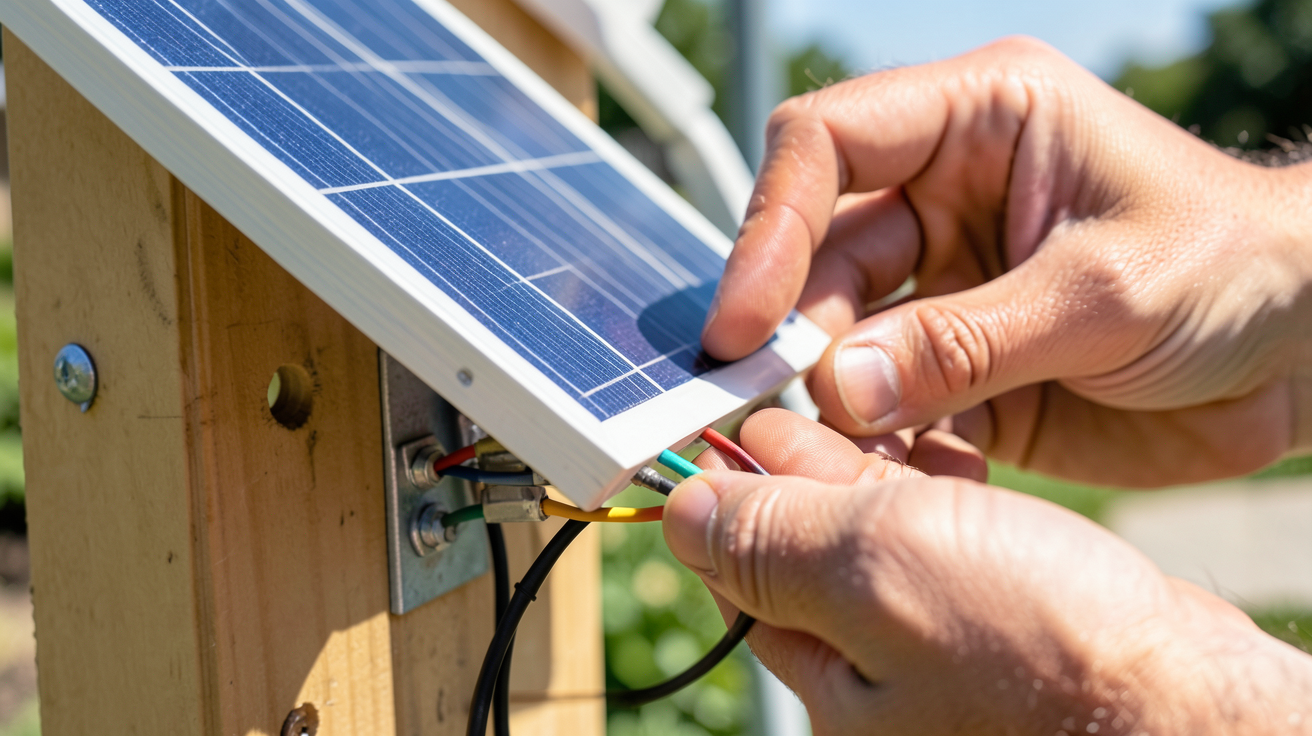 panneau solaire 50 watts en cours d'installation sur un support de montage