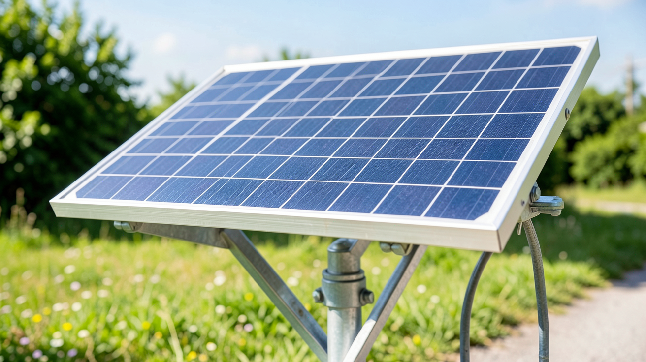 panneau solaire 50 watts installé sur un support de montage stable en extérieur