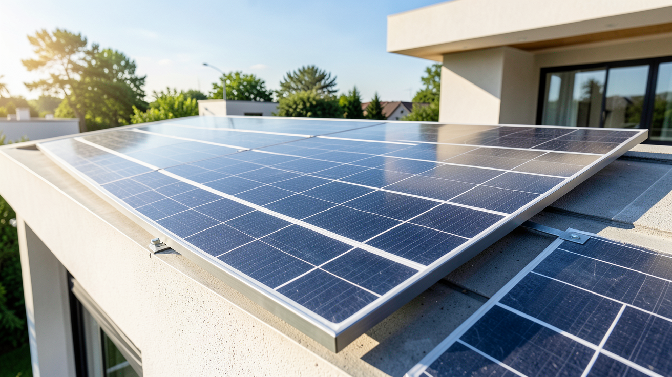 panneau solaire 500 watts installé sur le toit d'une habitation moderne pour l'autoconsommation