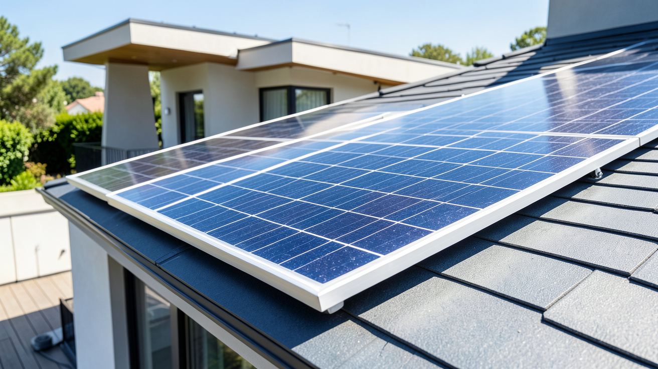 panneau solaire 500 watts installé sur le toit d'une maison moderne
