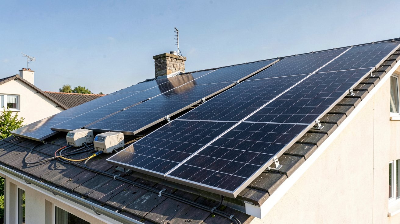 panneau solaire 5000w d'un kit complet installé sur le toit d'une maison individuelle