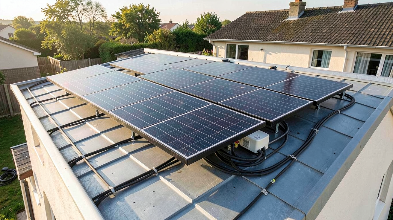 panneau solaire 5000w faisant partie d'un kit solaire installé sur le toit d'une maison