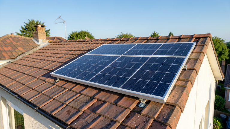 panneau solaire 500w 230v installé sur le toit d'une maison individuelle