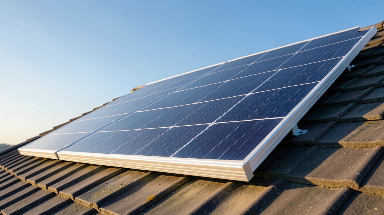 panneau solaire 500W 48V monocristallin installé sur un toit avec ciel dégagé