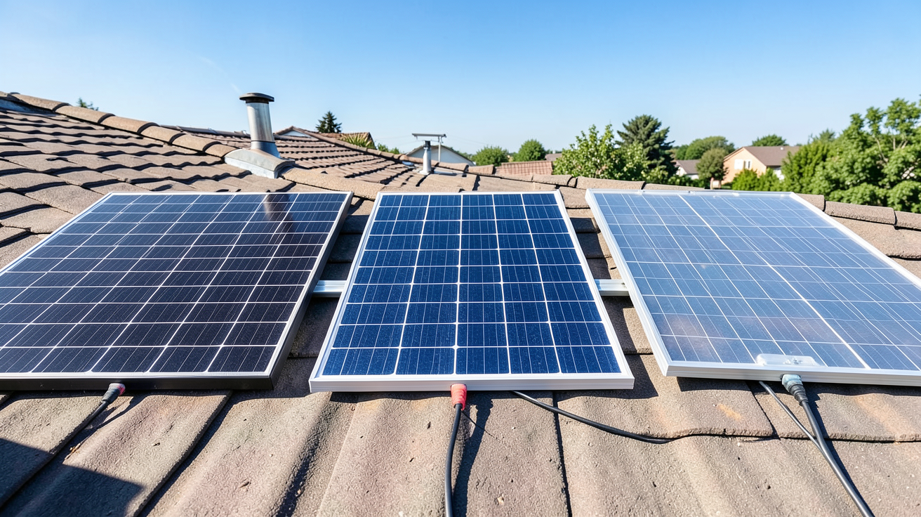 panneau solaire 500w de différents types exposés sur un toit résidentiel en 2024
