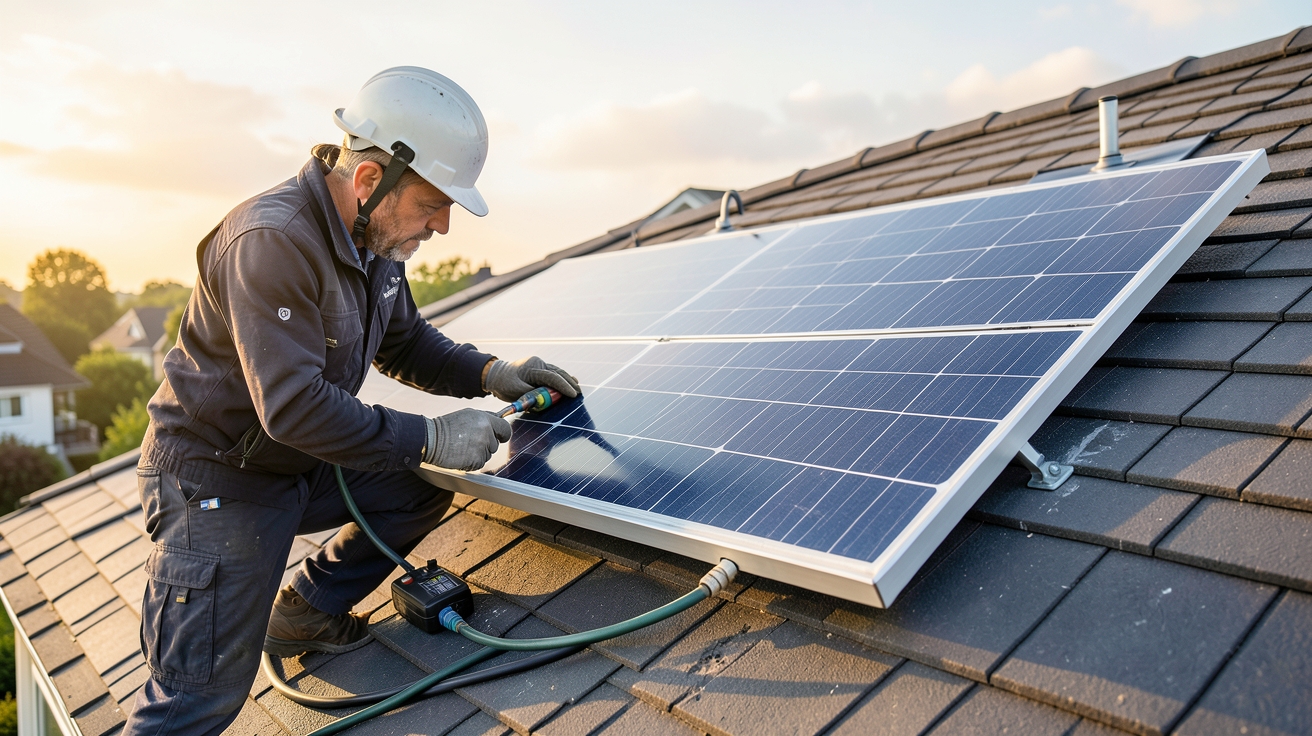 panneau solaire 500w SunPower en cours d'installation sur un toit résidentiel