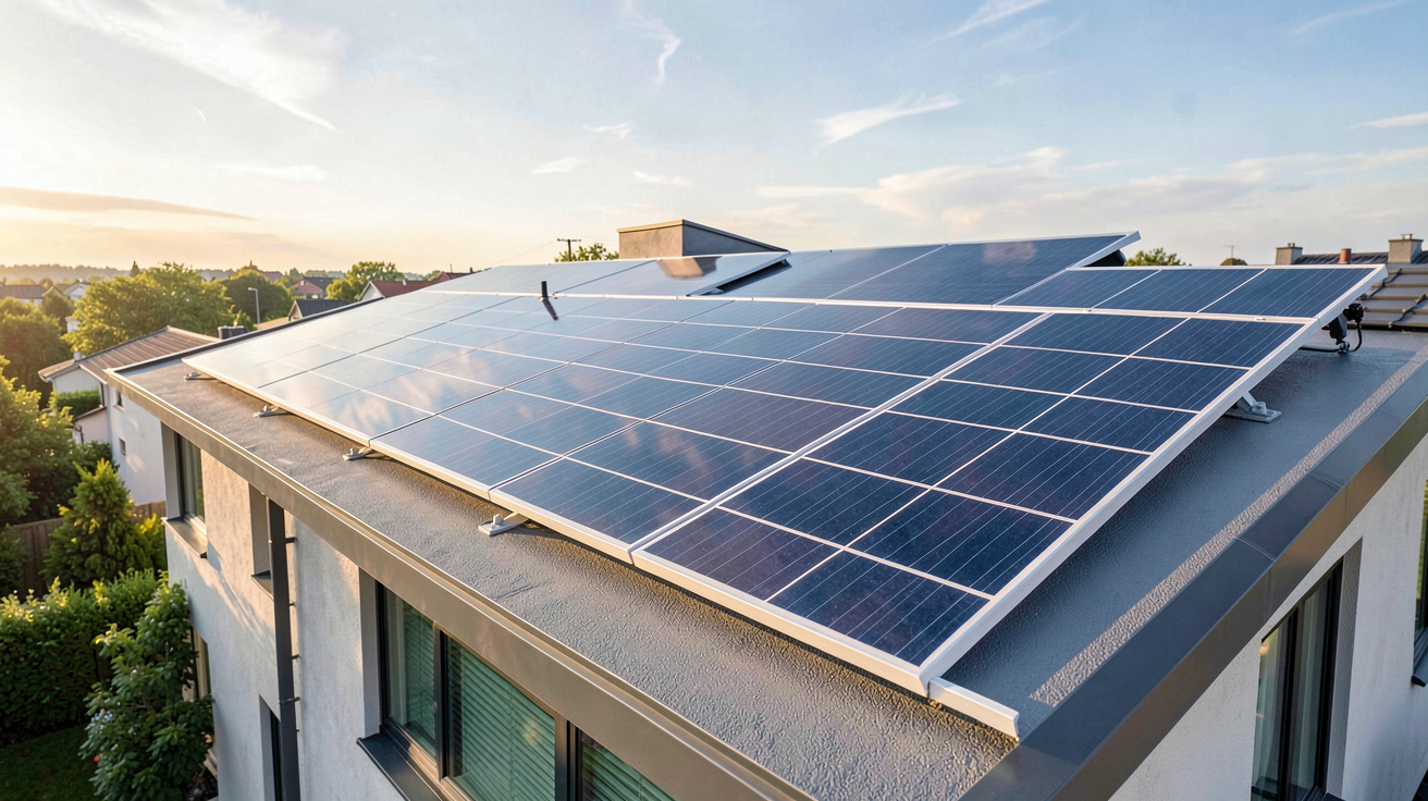 panneau solaire 500Wc bifacial N-Type installé sur le toit d'une maison moderne