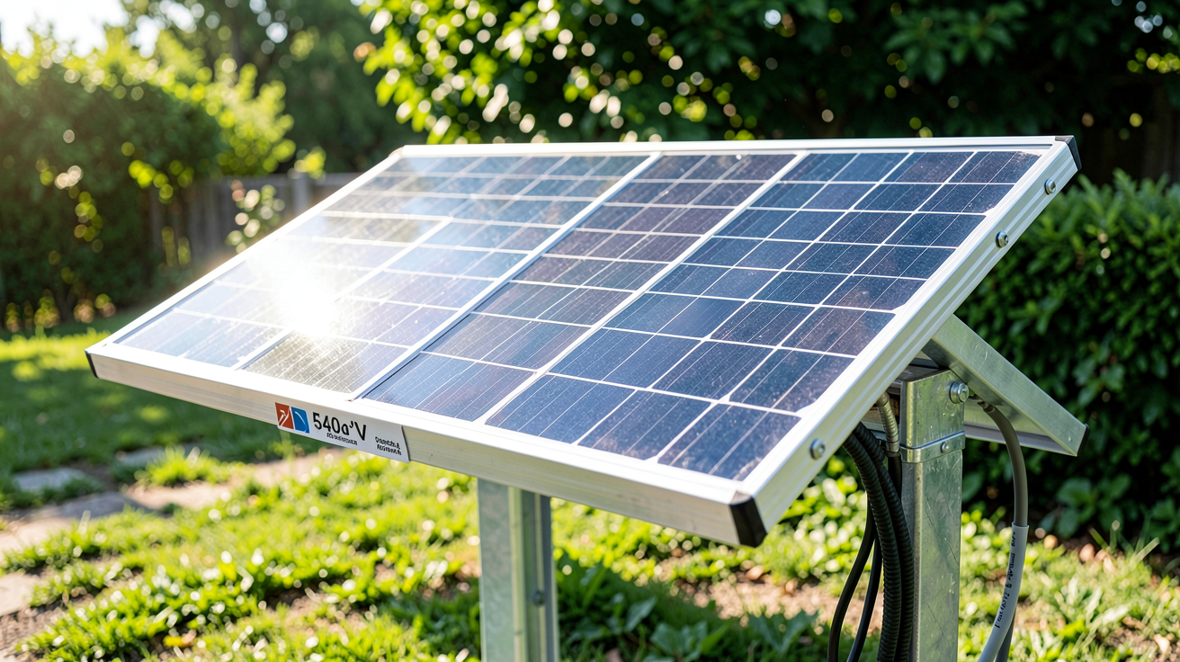 panneau solaire 540w affichant ses caractéristiques techniques essentielles, avec vue détaillée des cellules et du cadre