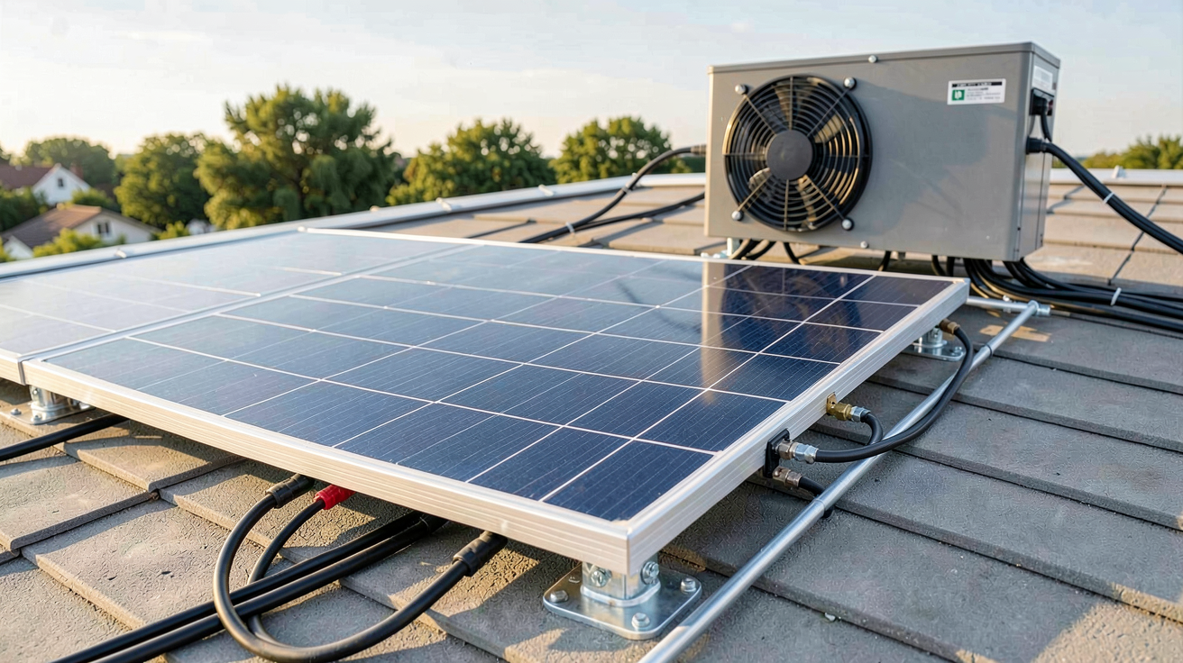 panneau solaire 540w installé sur un toit avec onduleur hybride et système de montage en aluminium
