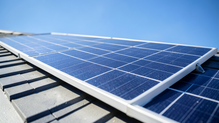 panneau solaire 550w installé sur le toit d'une maison moderne sous un soleil radieux