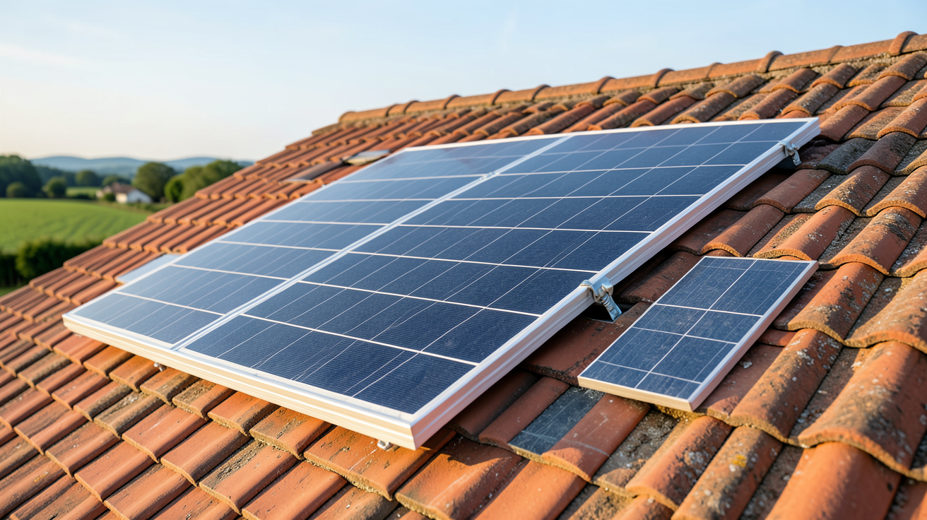 panneau solaire 550w installé sur un toit en tuiles rouges avec une production annuelle estimée selon les régions françaises