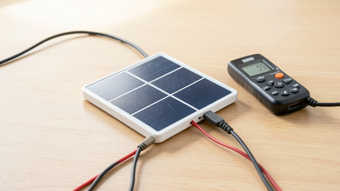panneau solaire 5V avec câbles de connexion et multimètre pour installation et branchement